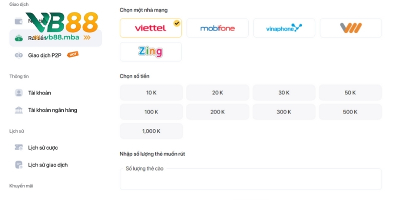 Câu hỏi thường gặp tại VB88 về phương thức nạp rút
